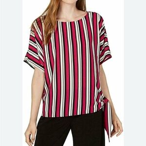 Michael Kors Boat Neck Pink and White Stripes Relaxed Tie Blouse Women Size M